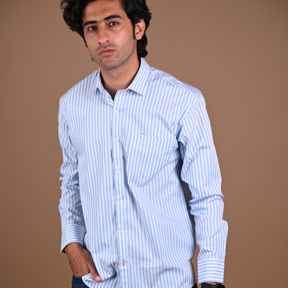 Sky Blue & White Striped Shirt