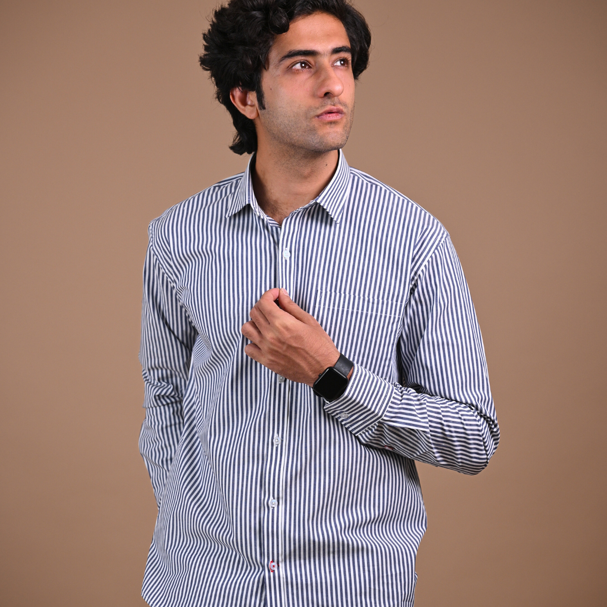 Dark Blue & White thin striped shirt