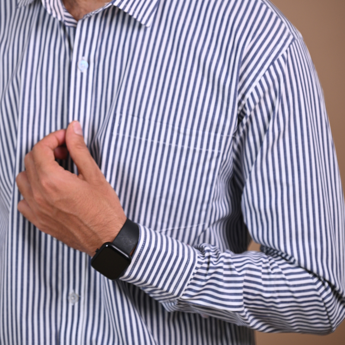 Dark Blue & White thin striped shirt