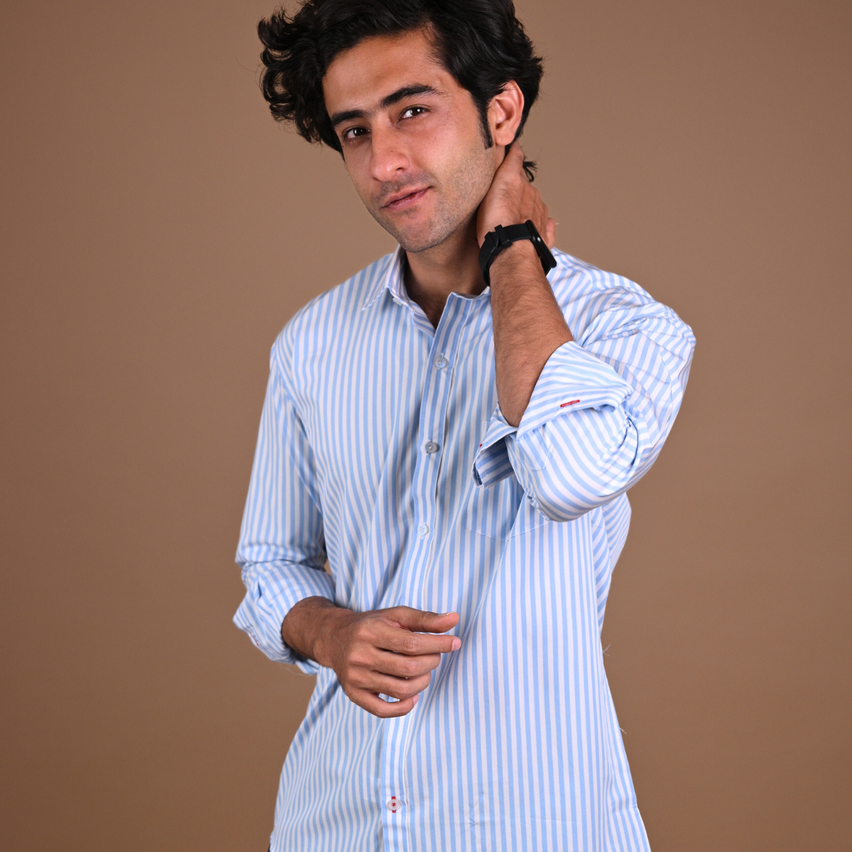 Sky Blue & White Striped Shirt