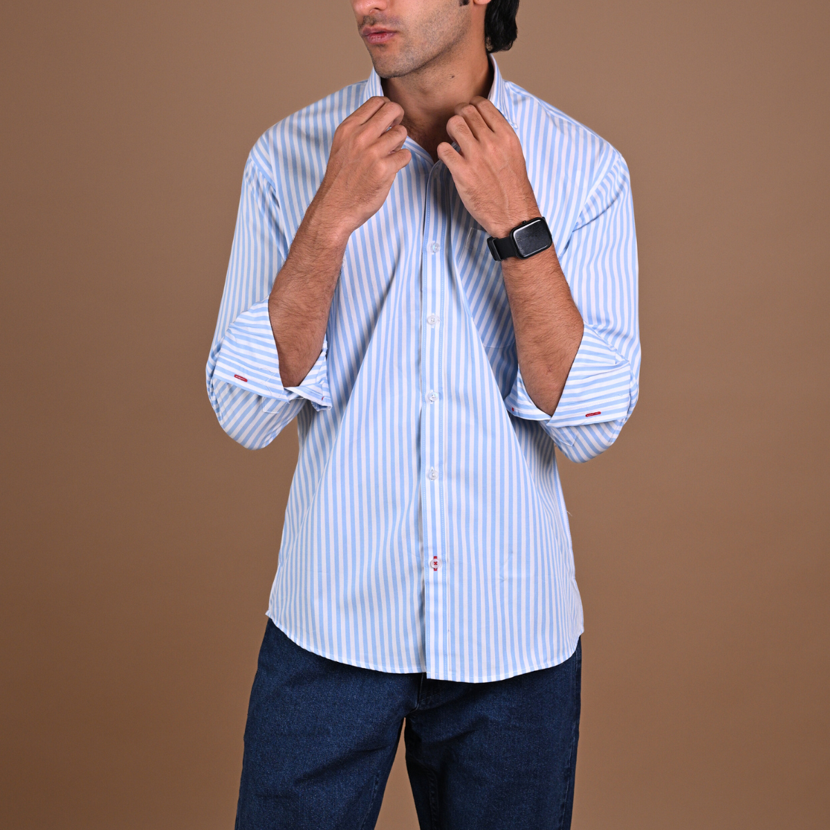 Sky Blue & White Striped Shirt