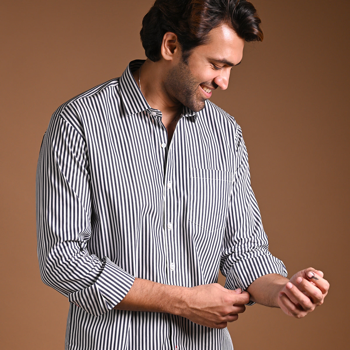 Dark Blue Striped Shirt