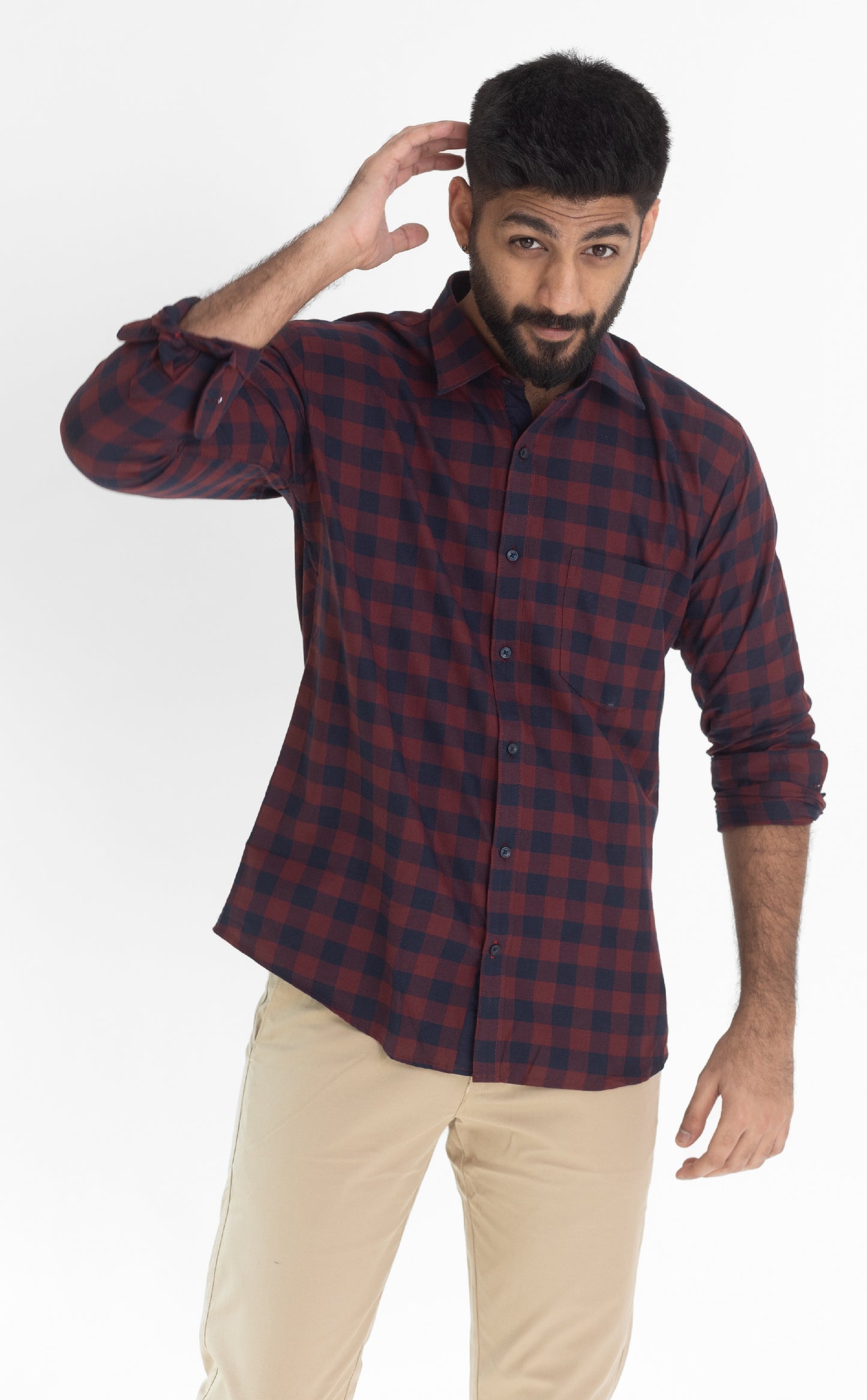 Maroon & Dark Blue Checks shirt