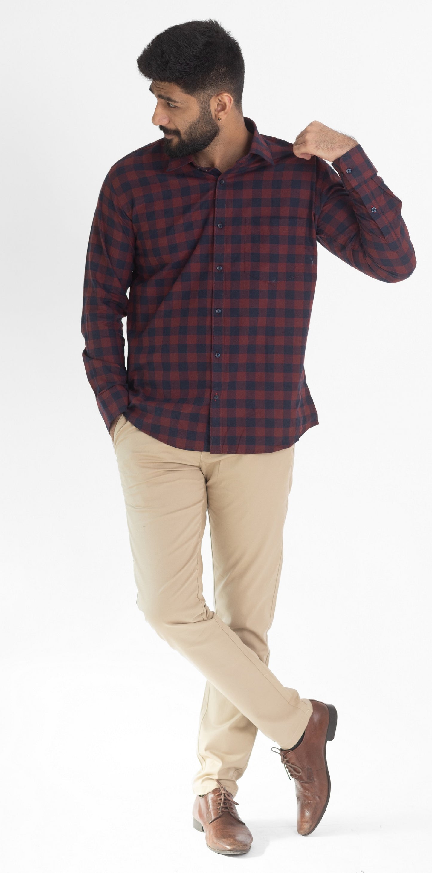 Maroon & Dark Blue Checks shirt