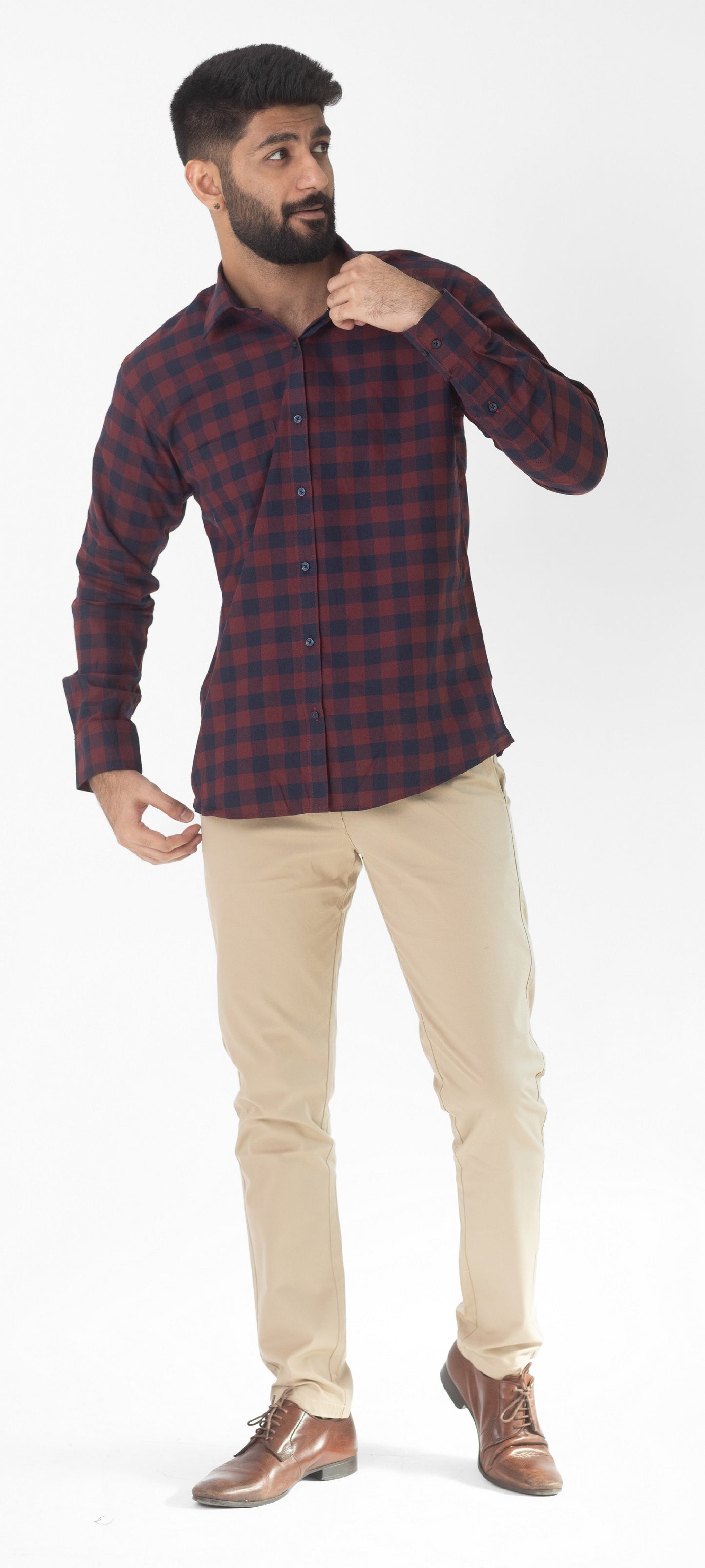 Maroon & Dark Blue Checks shirt