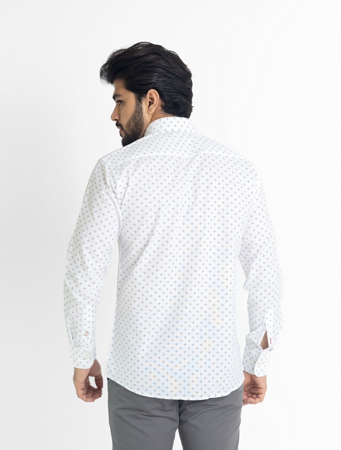 White Shirt with Blue Prints