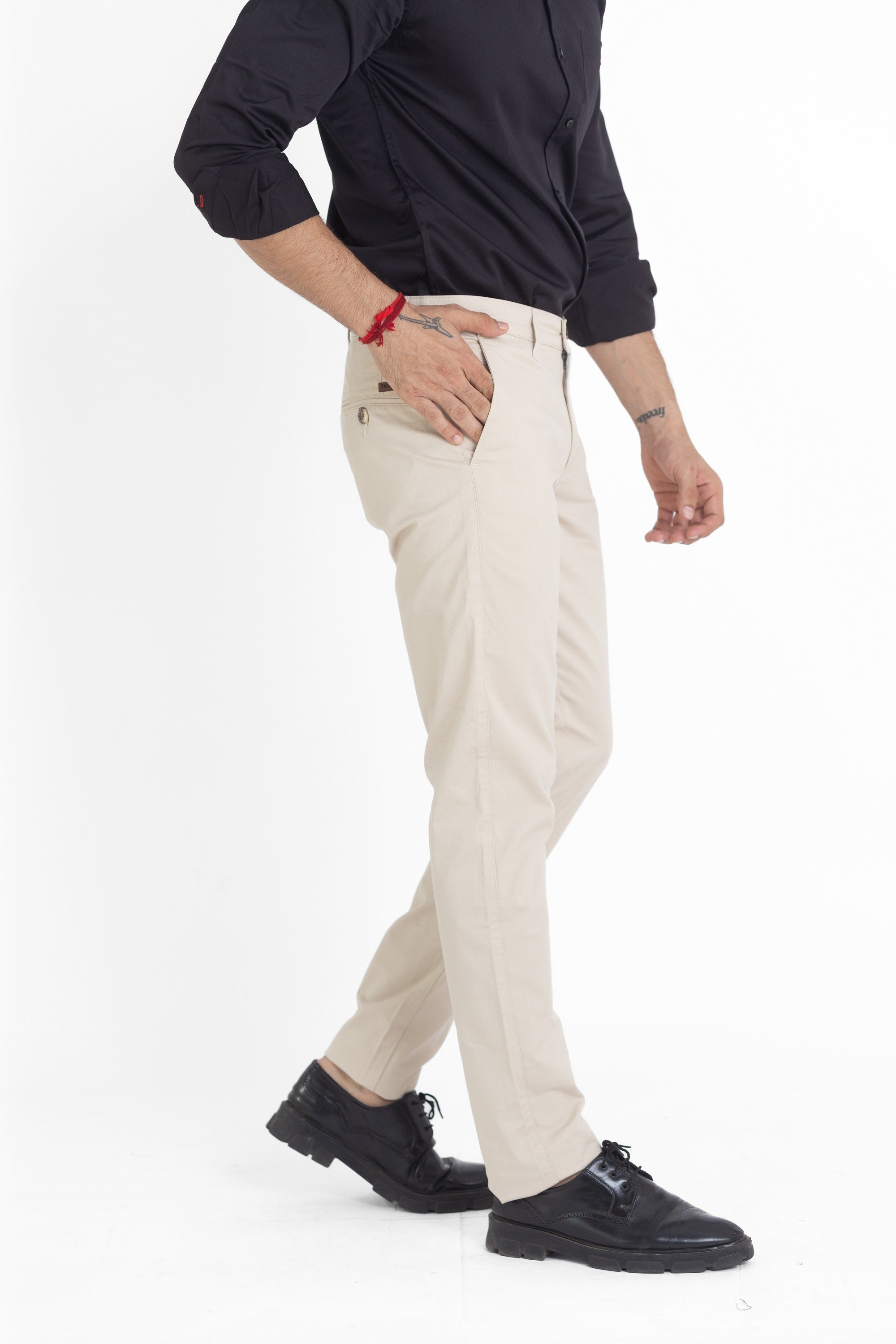 Genips Men's Cream Cotton Stretch Rico Slim Fit Solid 5 Pocket Trouser –  Genips Clothing